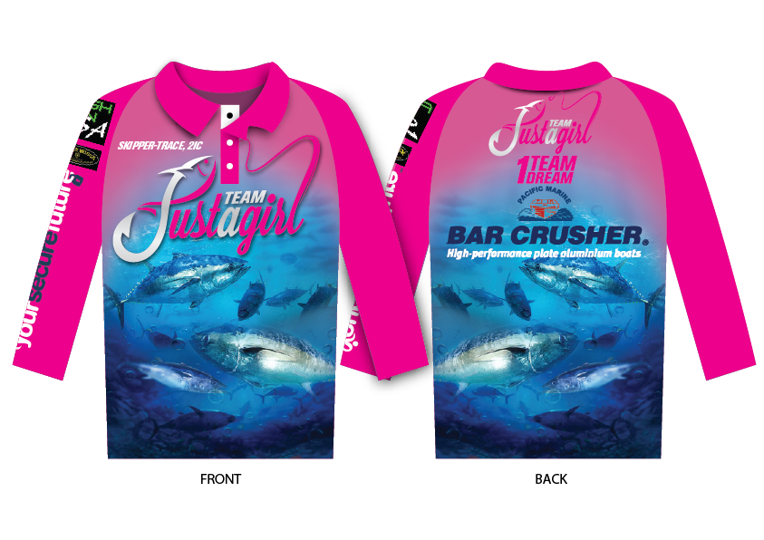 Team justagirl - fishing shirts logo design by justine