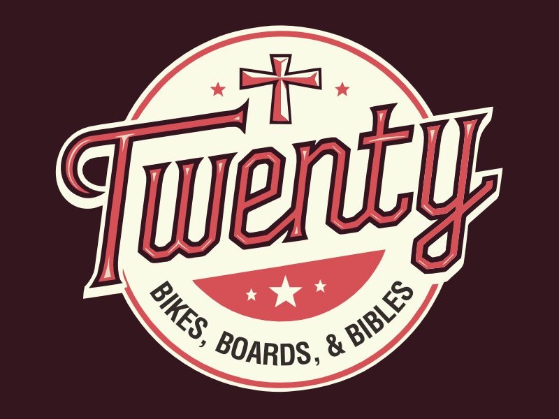 The name is Twenty but in smaller font I would like Bikes, Boards, & Bibles (as the tag line) logo design by maya