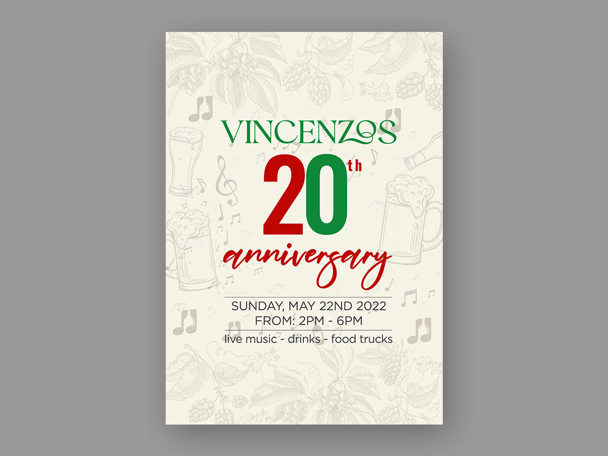 Flyer for our 20 year anniversary at our family owned Italian restaurant logo design by yondi