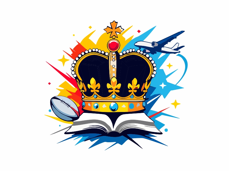 Crown with a book, a rugby ball, and a plane to show interests logo design by ruki