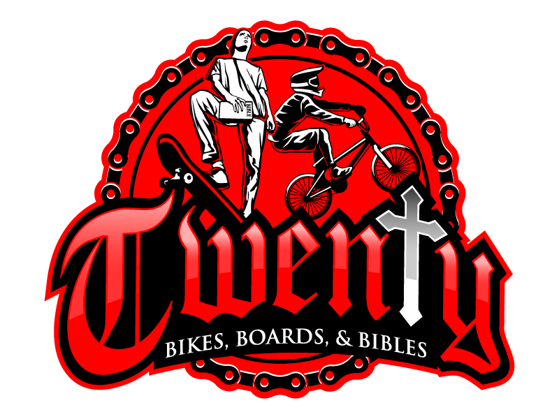The name is Twenty but in smaller font I would like Bikes, Boards, & Bibles (as the tag line) logo design by daywalker
